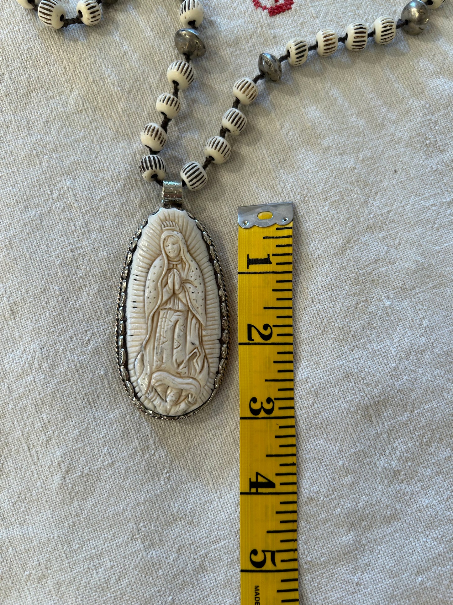 carved bone guadalupe beaded necklace