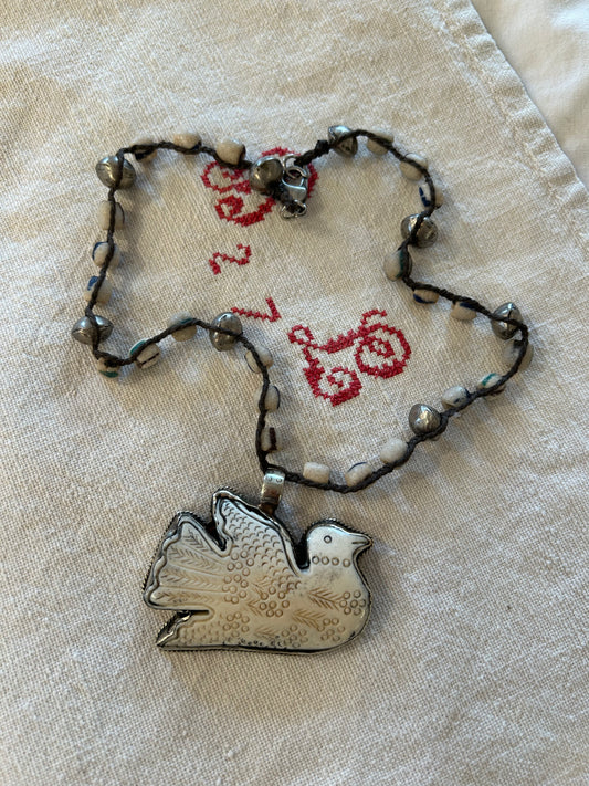 carved dove trade beaded necklace