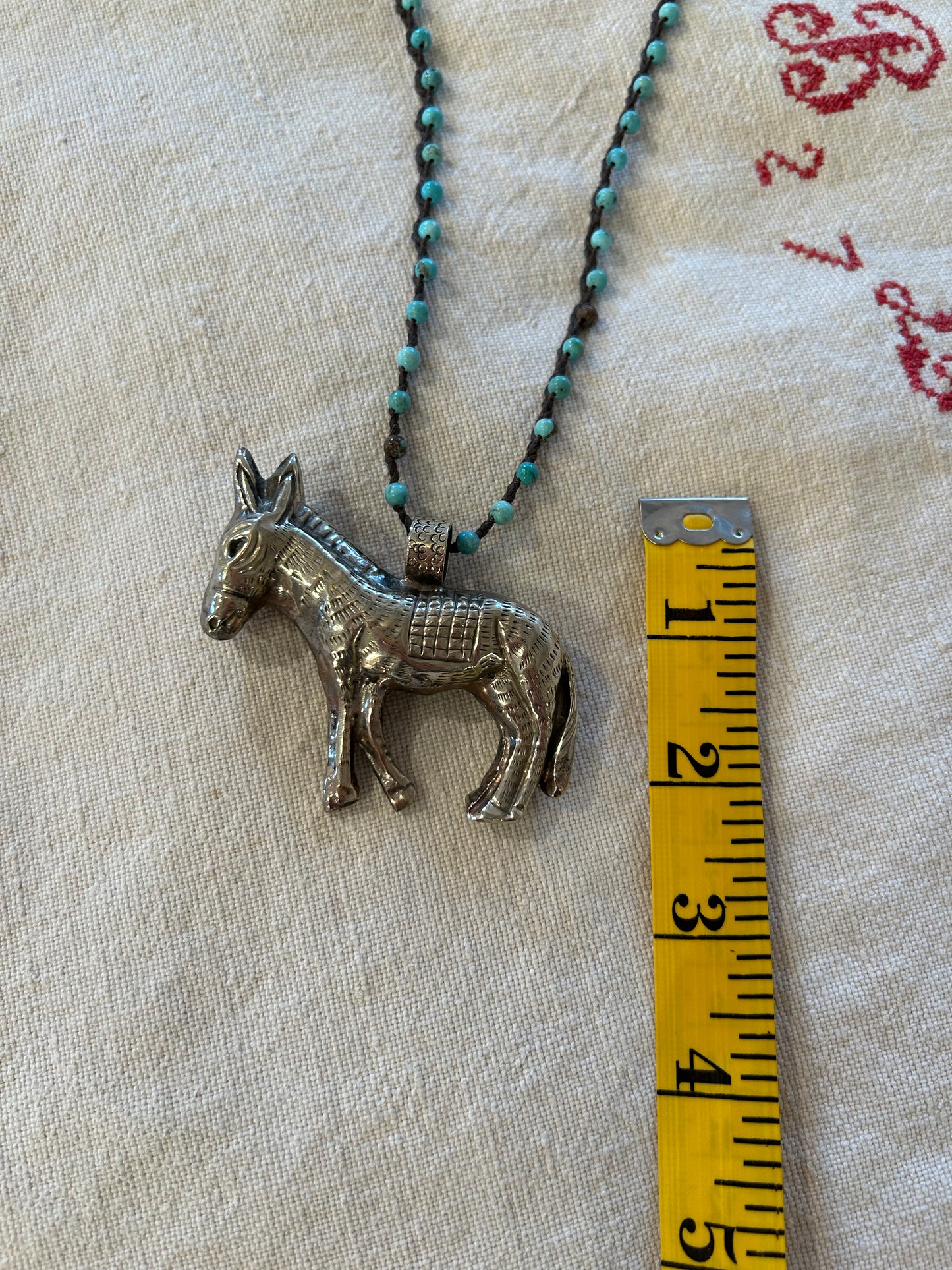 silver donkey turquoise beaded necklace