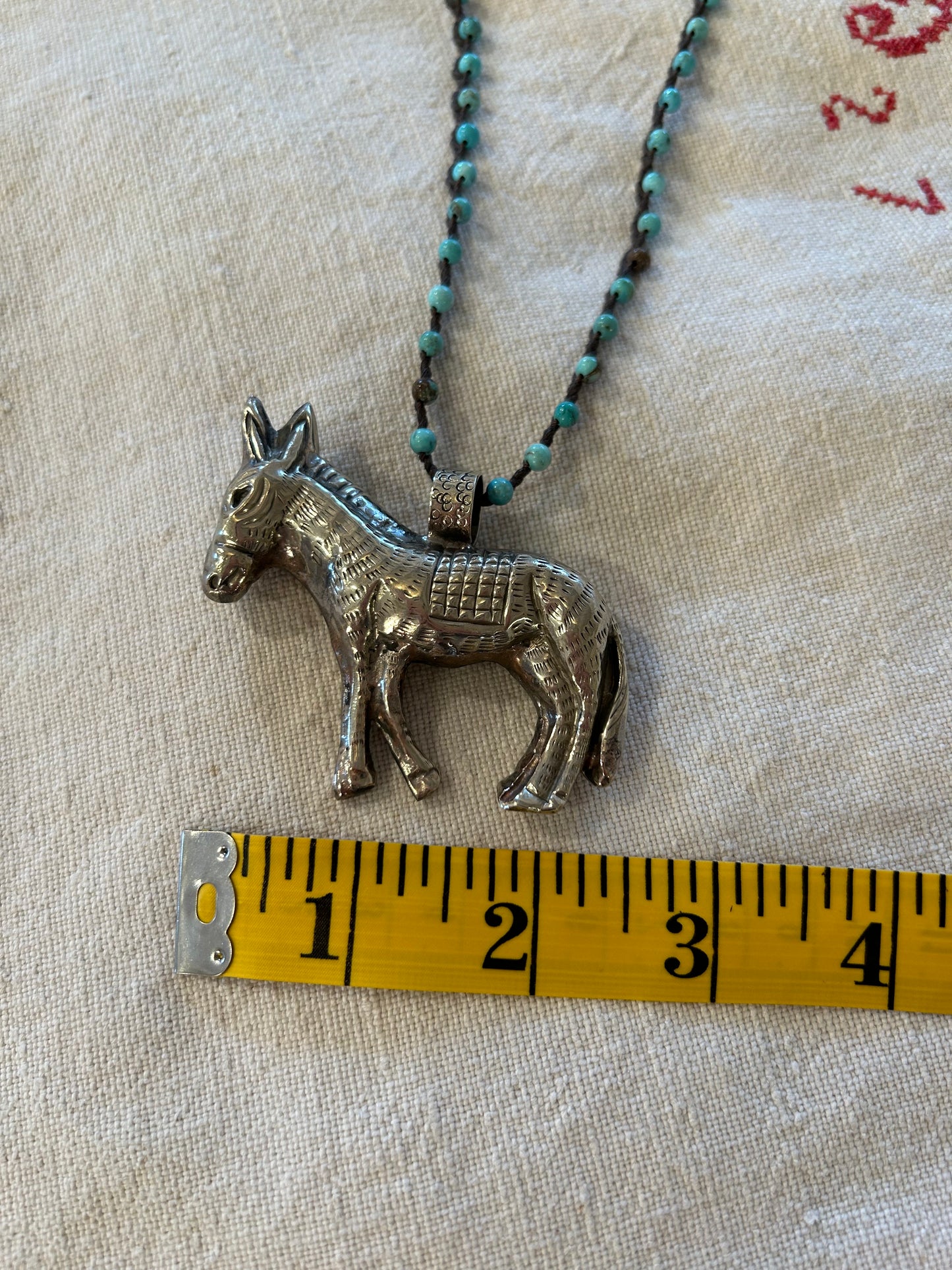 silver donkey turquoise beaded necklace