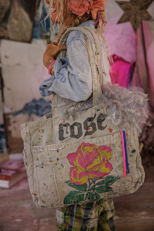 hand-painted rose tote bag