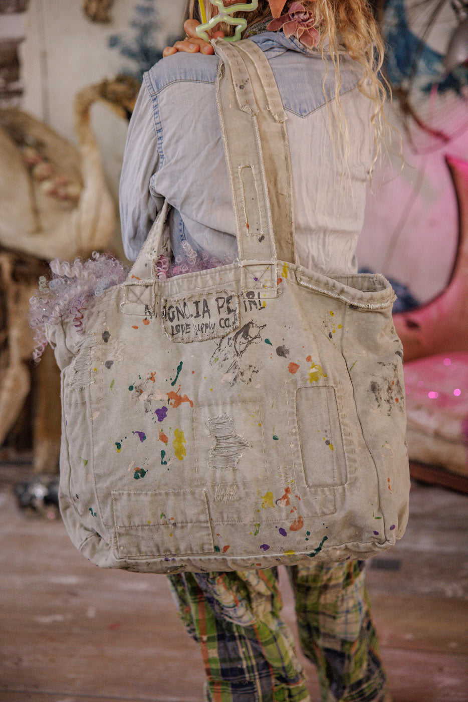 hand-painted rose tote bag
