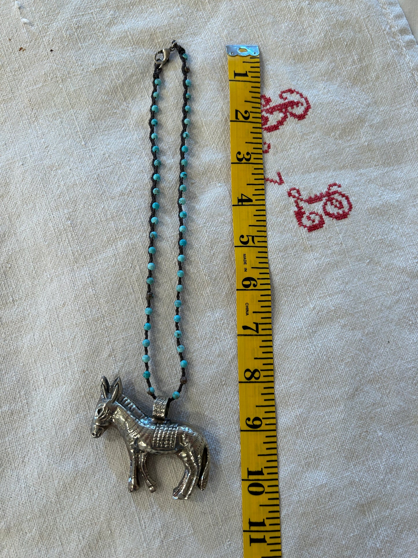 silver donkey turquoise beaded necklace