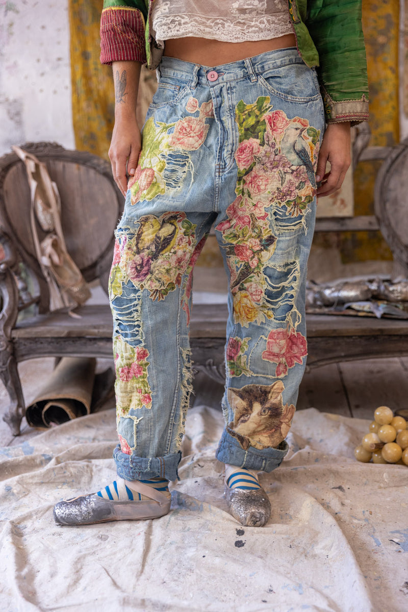 floral applique miner denims